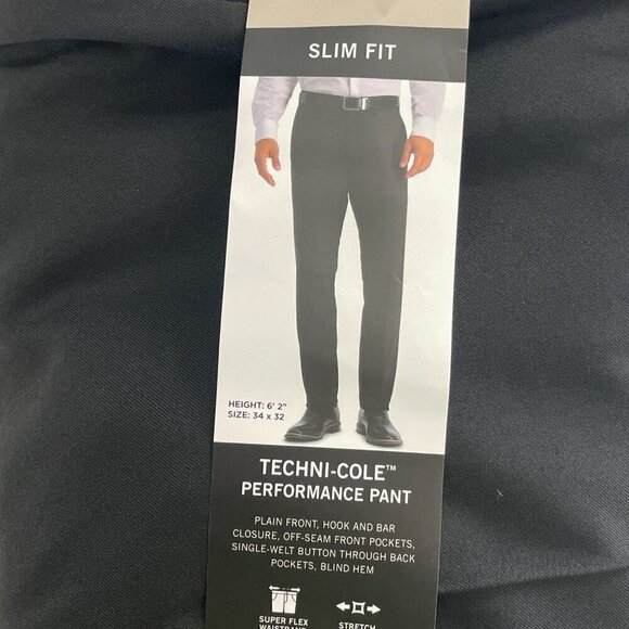 NEW Kenneth Cole Reaction Mens 32 X 30 Black Super Flex Waistband Dress Pants - Picture 8 of 9